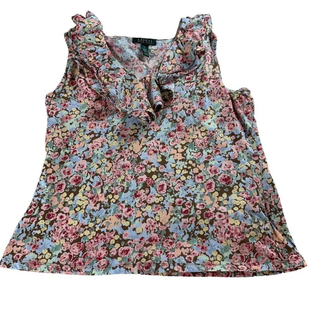 Lauren Ralph Lauren Ruffled V-Neck Floral Sleeveless Top Size XL​​​​​​